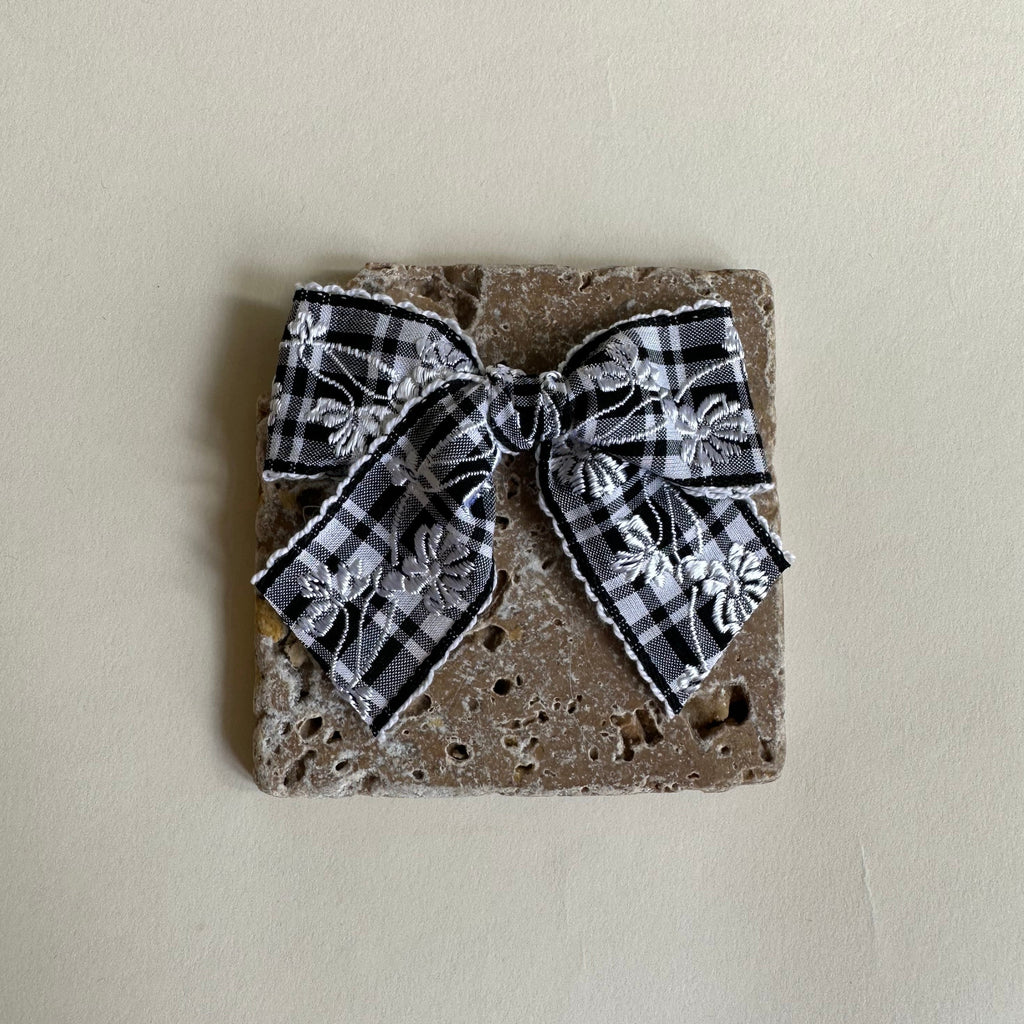 Medium Bow // black plaid floral vine