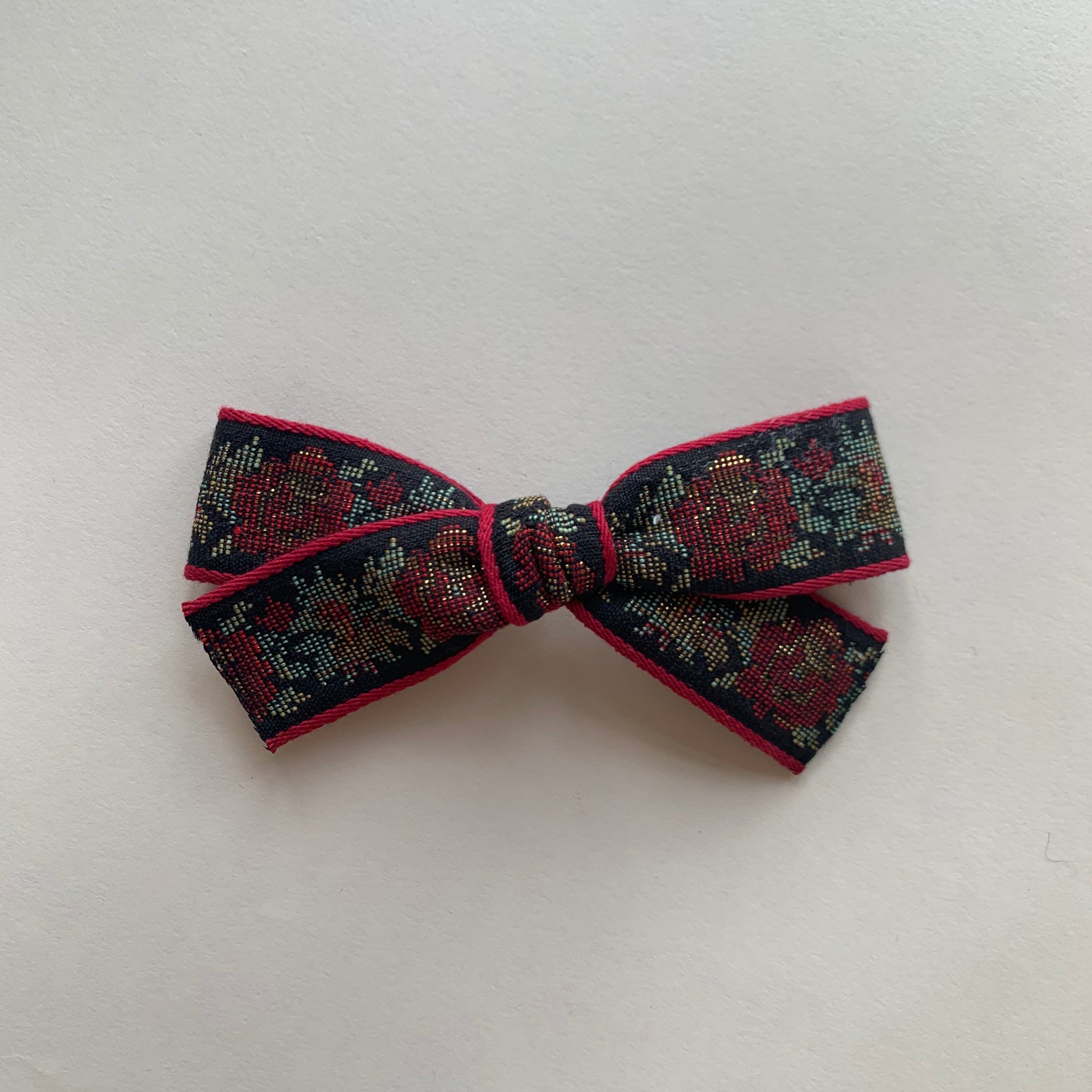 Small bow // red tapestry vintage floral