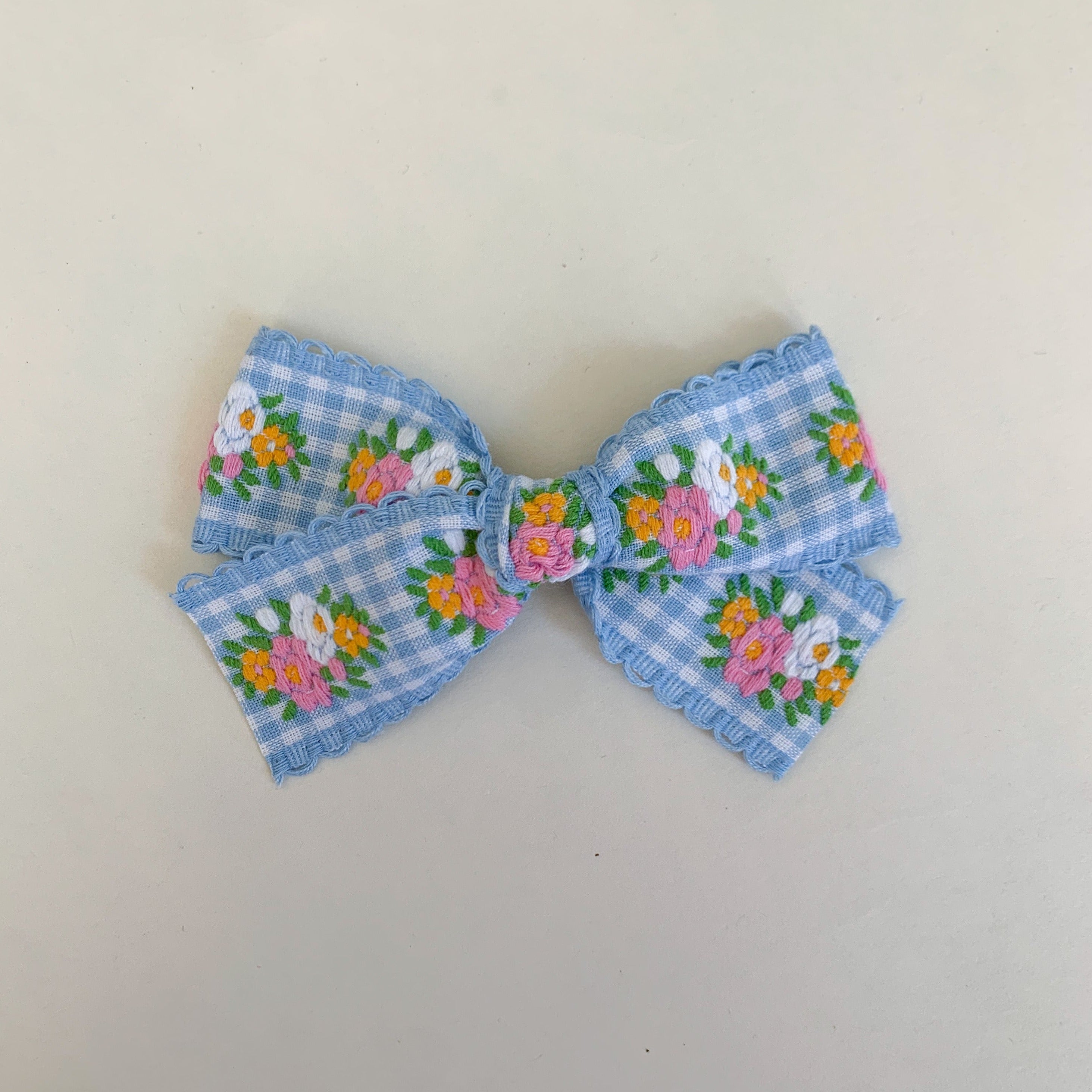 Medium Bow // blue gingham floral