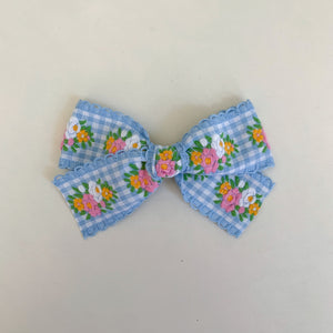 Medium Bow // blue gingham floral